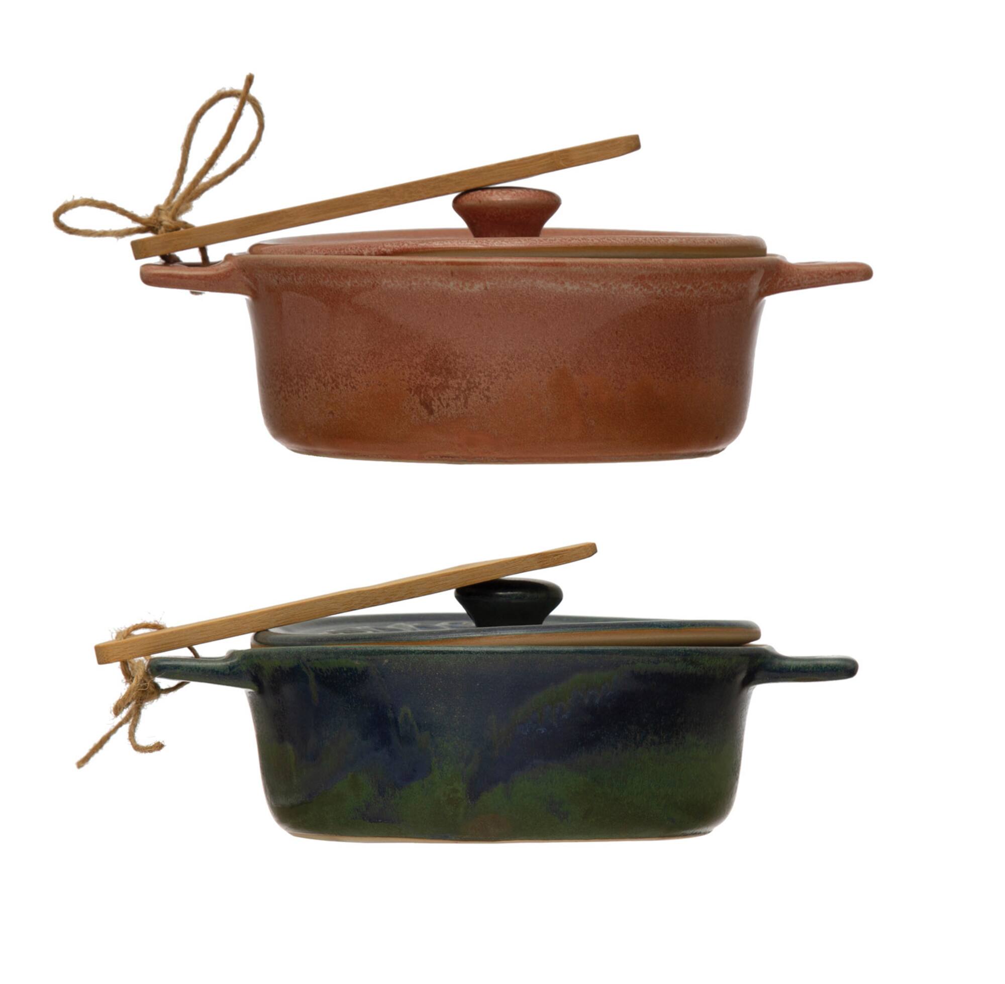 Hello Honey® Blue Stoneware Brie Bakers with Bamboo Spreader, 2ct.